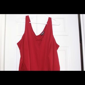 Red-ish maroon blouse w/ cut out shoulders and tie